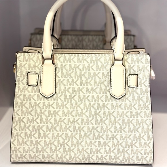 Michael Kors Hamilton Small Logo Satchel Bag Light Cream Multi - Picture 6 of 8